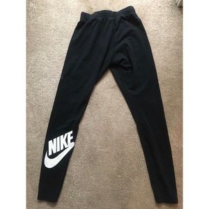 Black Nike Leggings in S, White Logo, bleach marks